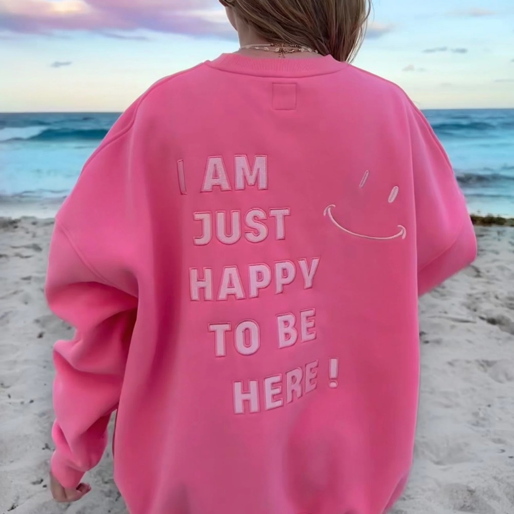 “Happy to Be Here” Oversized Plush Crewneck